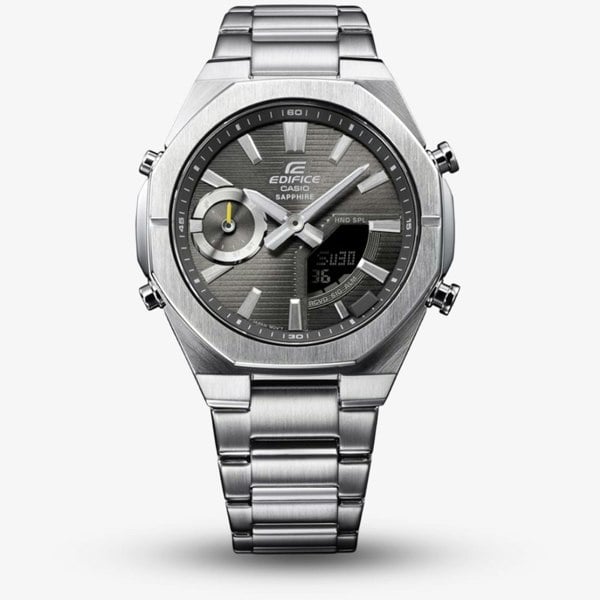 Casio Mens Edifice Grey Dial Dual Display Watch ECB-S10D-8AEF