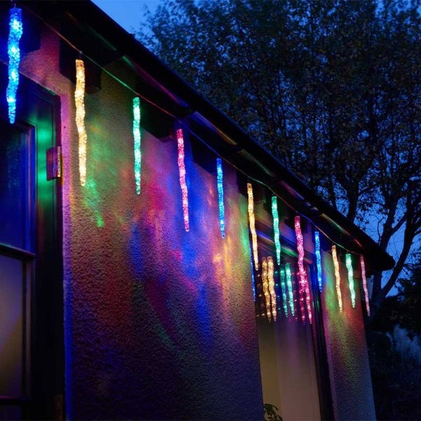 Samuel Alexander Set of 10 Light up Christmas Smart Icicle Lights with 50 Cool White & Multi-Coloured LEDs