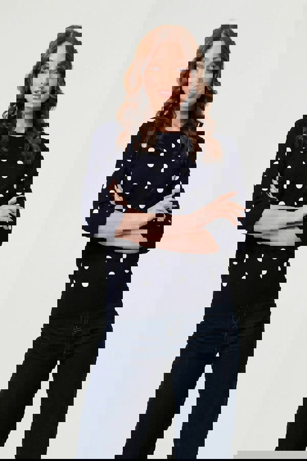 Navy | Polka Dot Print 3/4 Sleeve Slim Jumper
