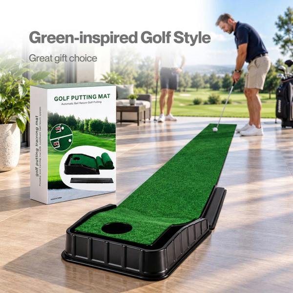 Centra Golf Putting Mat Auto Ball Return Path 220x33cm Indoor Outdoor Green