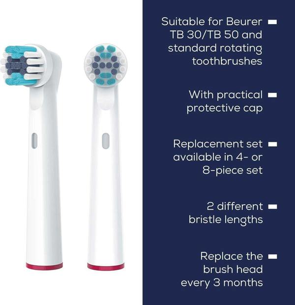 Beurer TB30/TB50 Spare Brush Heads - Clean 8pk