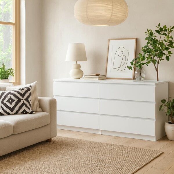 Wyld Haus Budapest White Wooden Wide Chest 6 Drawers
