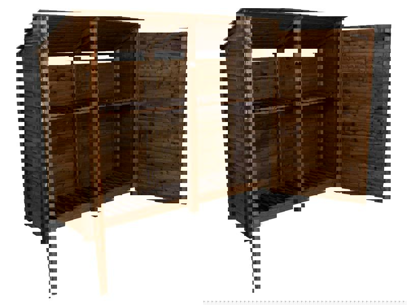 Arbor Garden Solutions Wooden Log Store (Roof Sloping Back) with Doors and Shelf W-227cm, H-126cm or 180cm, D-88cm - Brown Finish