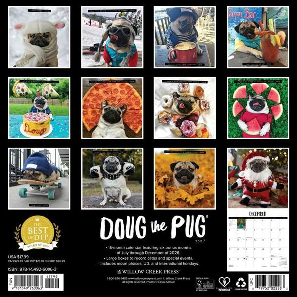 Doug The Pug Calendar 2027, Wall Calendars, Month To View, Dogs, Gift