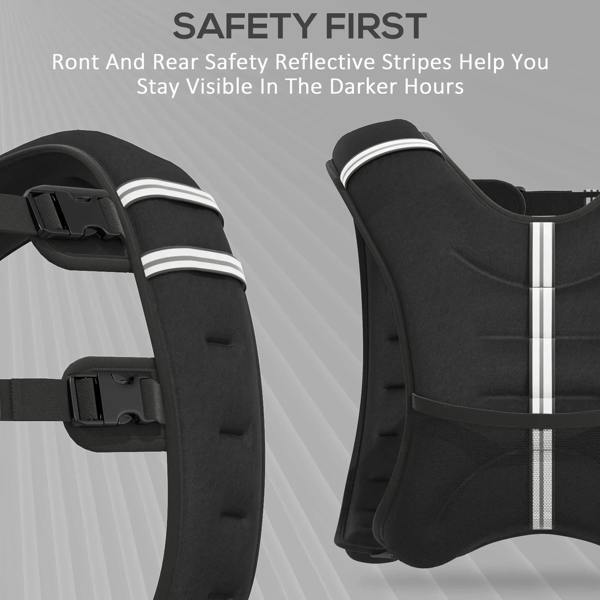 Black weighted vest with front and rear reflective stripe bands