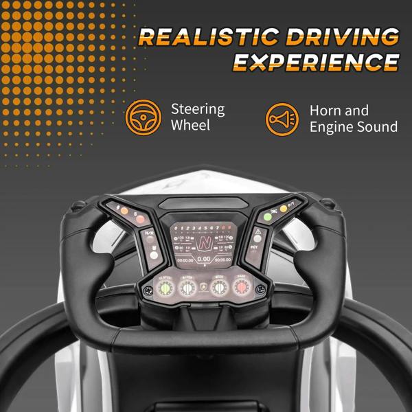 White and black ride-on push car steering wheel control panel