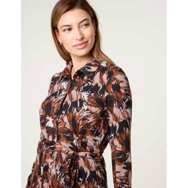 Blue Vanilla Abstract Printed Short Belted Shirt Dress