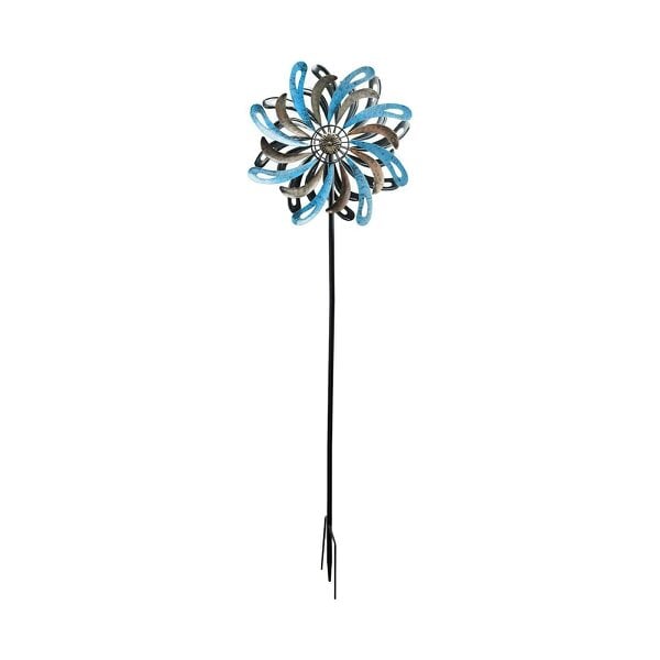 EDH Door Hardware Small Ocean Wave Vortex Wind Spinner Stake – 120 x 36 x 15 CM | Metal Kinetic Garden Wind Sculpture | Outdoor Yard Art