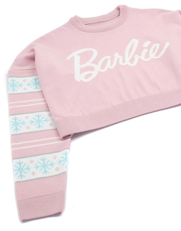 Barbie Womens Pink Barbie Logo Christmas Jumper