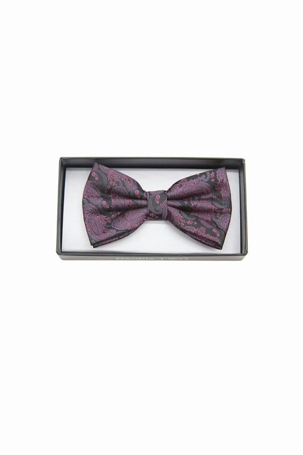 Double TWO Black & Pink Paisley Bow Tie