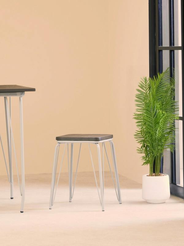 District Grey Metal And Elm Small Wood Stool