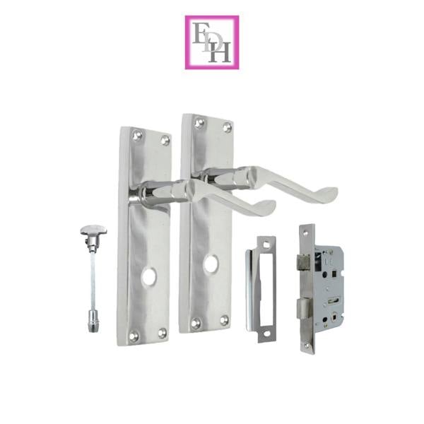EDH Door Hardware Chrome Bathroom Victorian Style Door Handle Privacy Lock + Bathroom SASH Lock x1