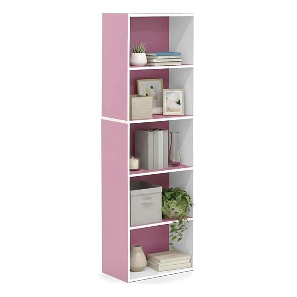 WALPLUS 5-Tier Reversible Color Open Shelf Bookcase , White/Pink 11055WH/PI | High Quality Decorative Wall Design