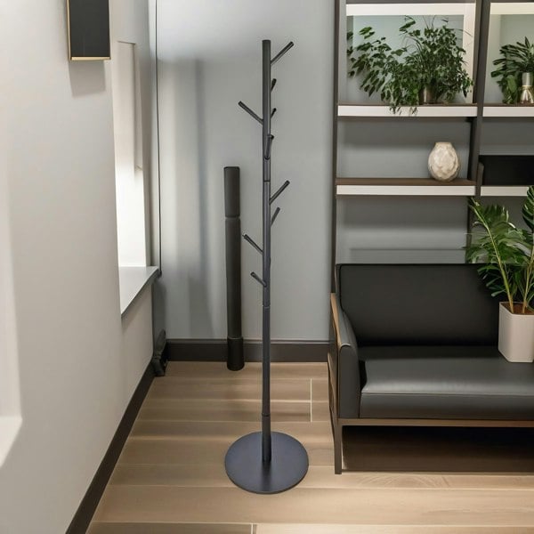 Rafaelo Mobilia Wooden Coat Stand With 8 Hooks Black With Round Base