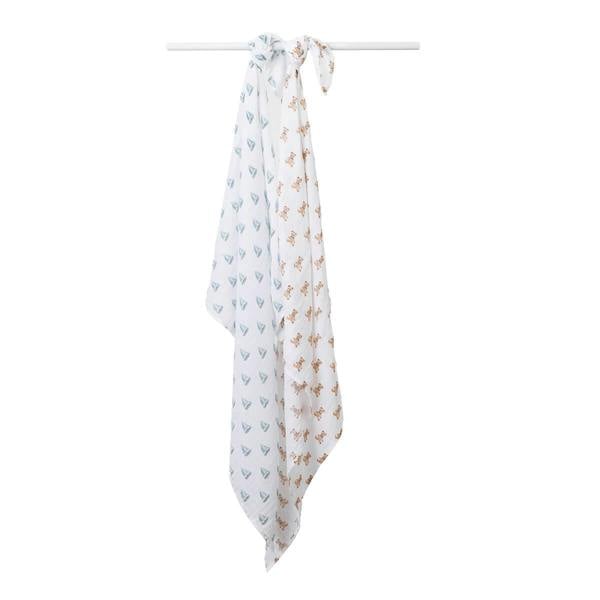 Lulujo - Cotton Swaddle - Vintage Bear & Sailboats - 2 Pack