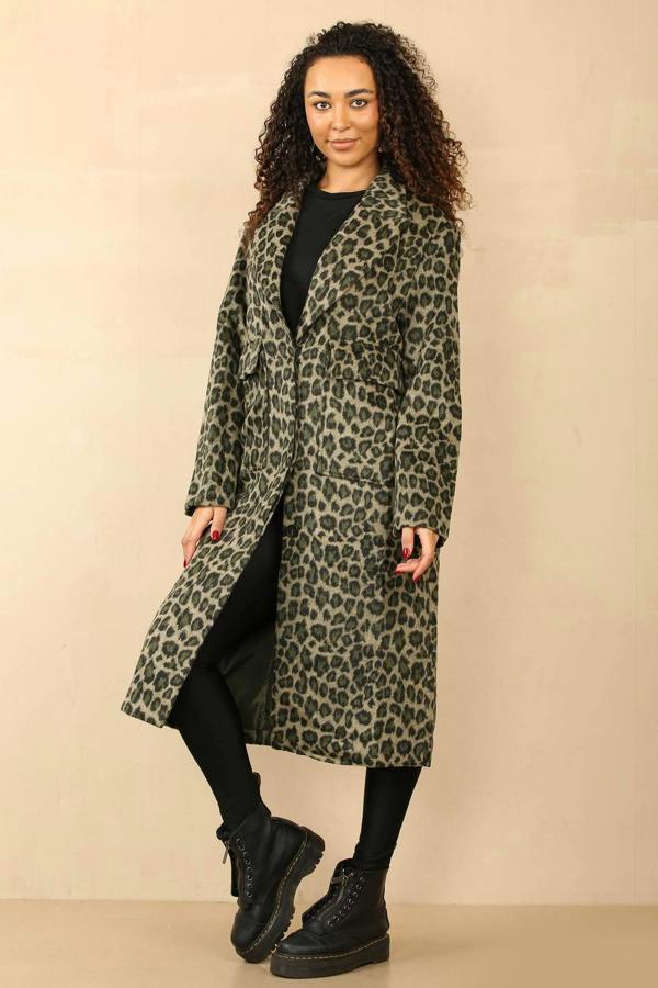 Chic Leopard Print Longline Coat - Elaina Fashion
