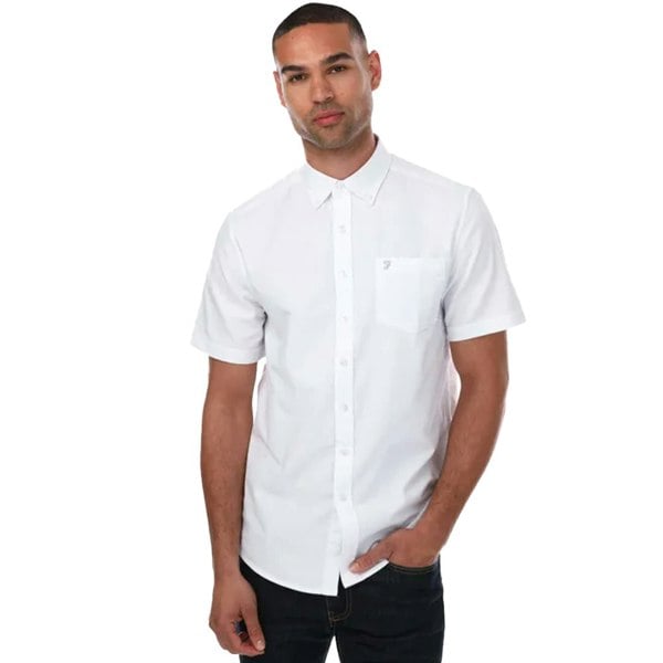 Farah Mens Drayton Oxford Modern Short-Sleeved Shirt - White