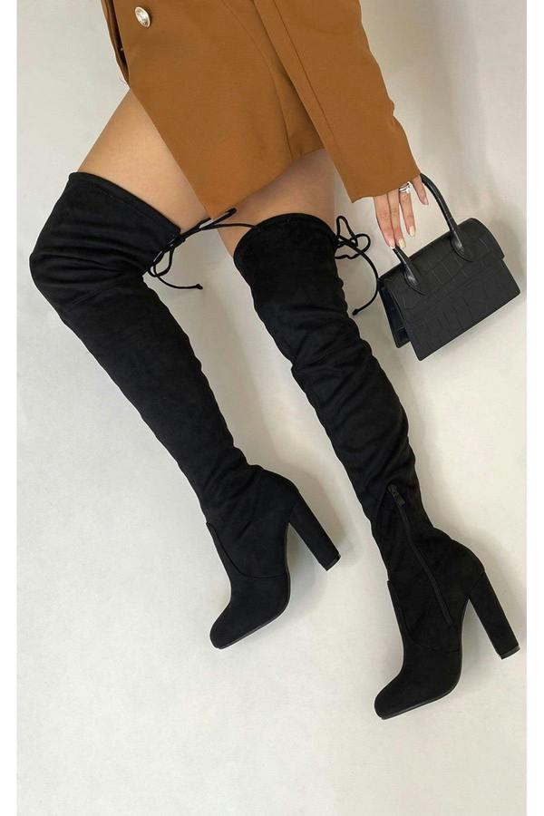 Chloe Knee Length High Heeled Boots - Black