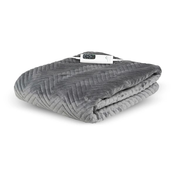 Dreamland Hurry Home Velvet Heated Throw Electric Blanket - Grey Herringbone - 160cm x 120cm