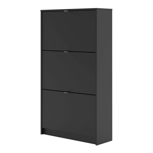 Wyld Haus Prague Black Shoe Cabinet 3 Flip Down Doors 6 Shelves