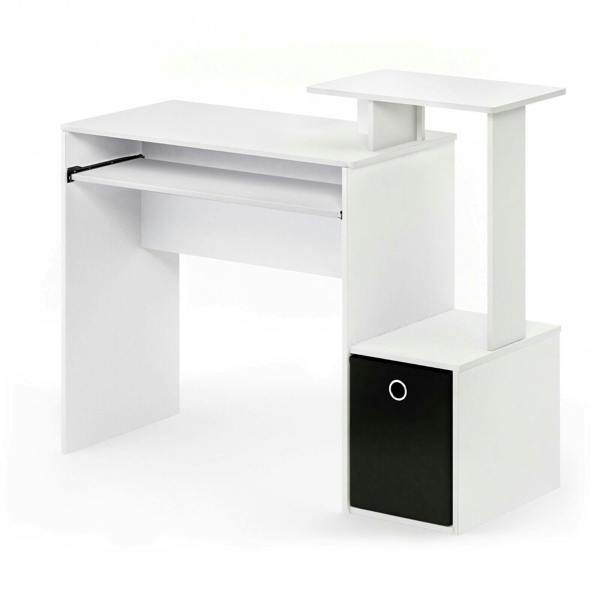 WALPLUS Econ Multipurpose Home Office Computer Writing Desk w/Bin, White/Black Crafted for Practical Use and Stylish Living Spaces