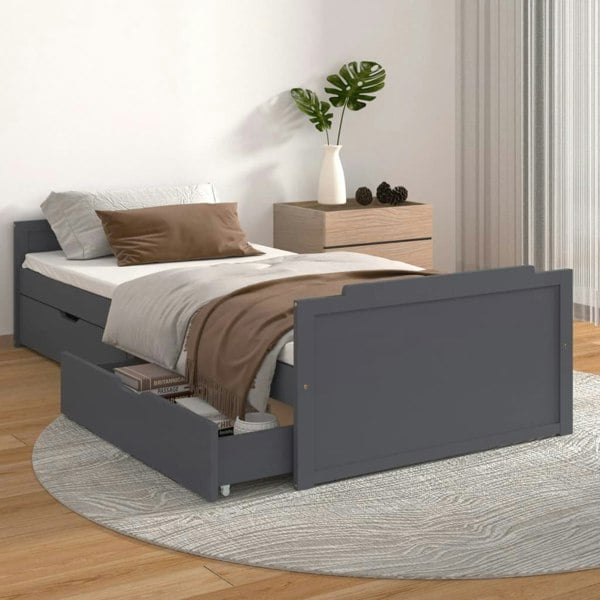 Berkfield Bed Frame with Drawers Dark Grey Solid Wood Pine 90x200 cm