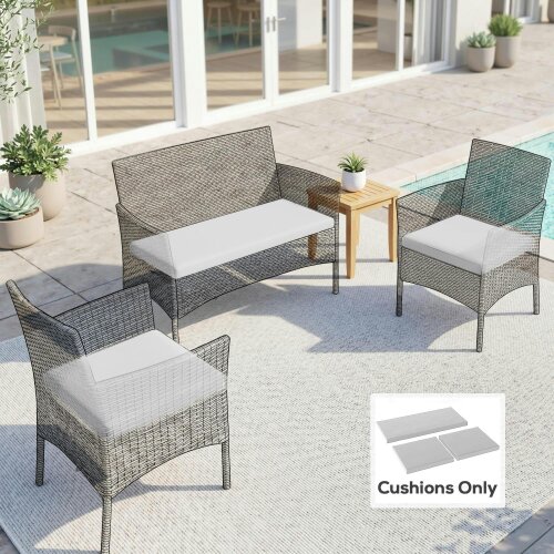Outsunny 3PCs Rattan Garden Seat Cushions Pads for Patio Furniture, Grey