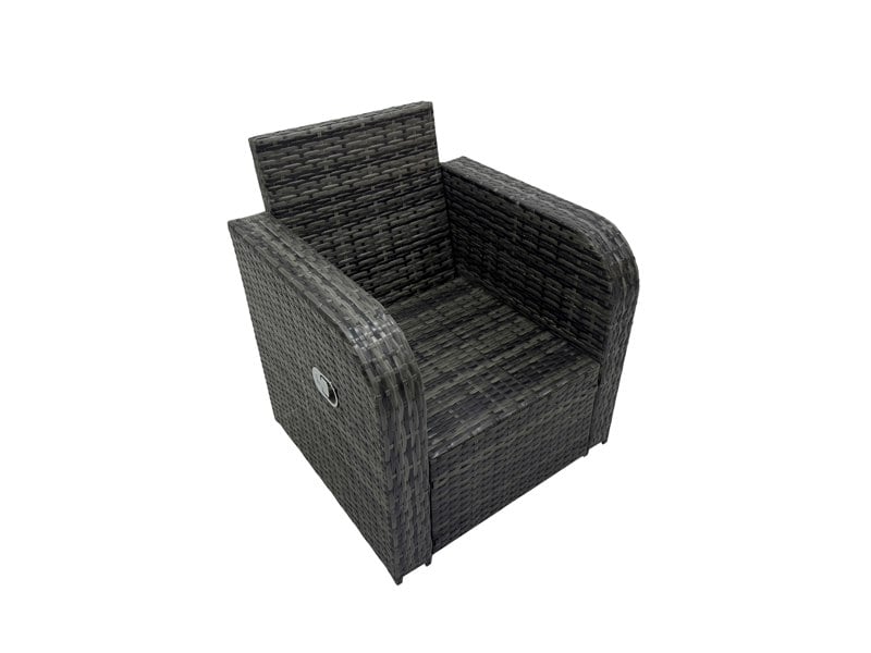 Fimous 6 seater Patio Height Adjustable Rising Lifting Table Sofa Sets Rattan Garden Furniture Dining Set with 2 Big Footstool Dark Grey Mixed