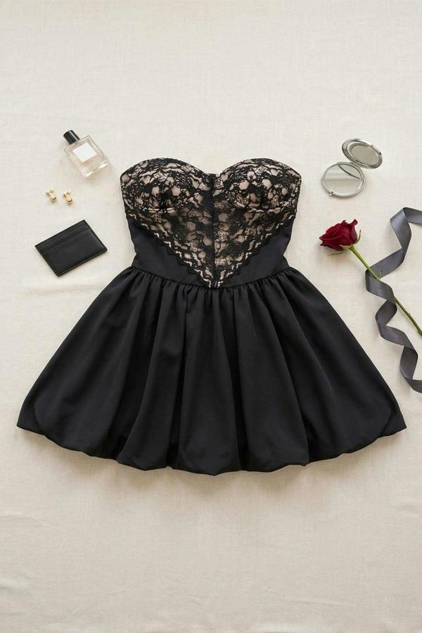 Leah Strapless Heart-shaped Lace Mini Dress - Black