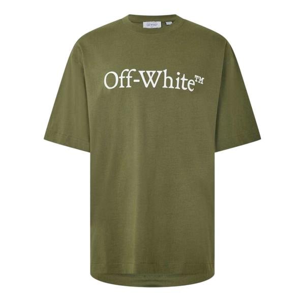 Off White Mens Bookish Lettering Crew Neck T-Shirt - Moss/White - 