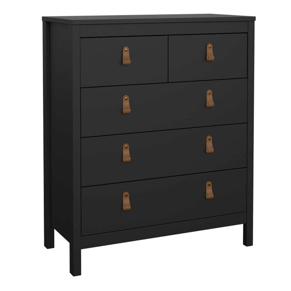 Wyld Haus Wildberry Matt Black Chest 5 Drawers Leather Handles