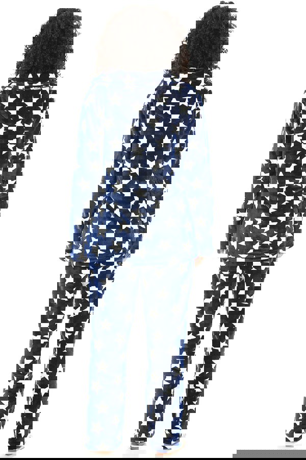 Camille Womens Supersoft Fleece Navy Star Print Pyjama Set