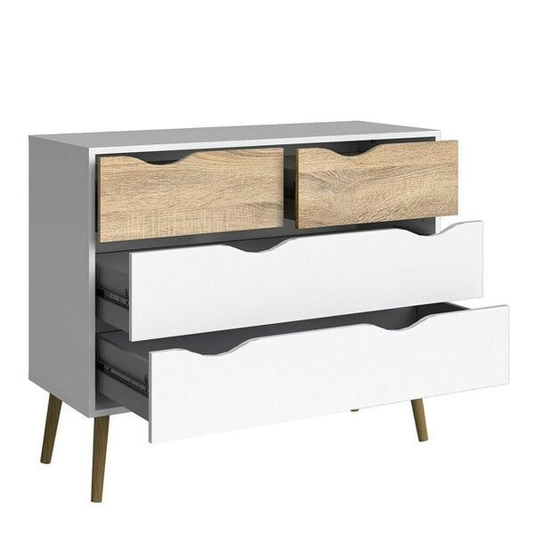Wyld Haus Sapporo White and Natural Oak Chest 4 Drawers