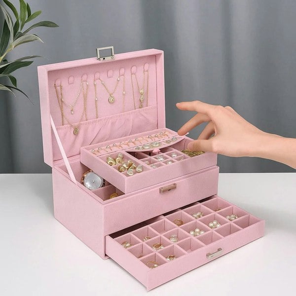 Modcraft 3 Layer Pink Jewellery Box and Organizer - Pink