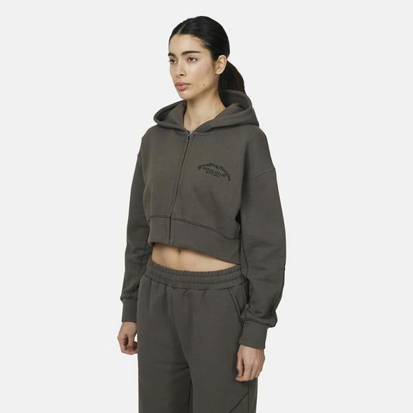 Good For Nothing Grey Cropped Zip Through Hoodie - Grey Image 1