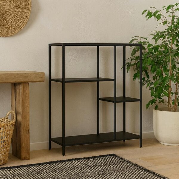 Wyld Haus Graz Matt Black Metal Asymmetrical Bookcase 3 Shelves