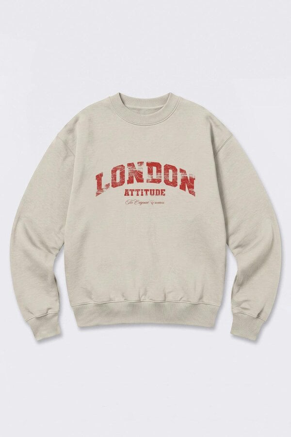 London Attitude Relaxed Fit Collegiate Graphic Sweatshirt in Red