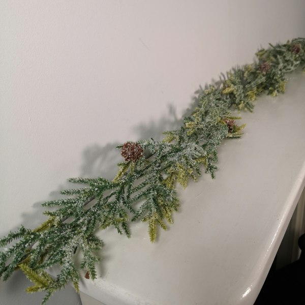 Samuel Alexander 160cm Realistic Look Christmas Green Spruce Garland with Frosting and Plastic Pine Cones