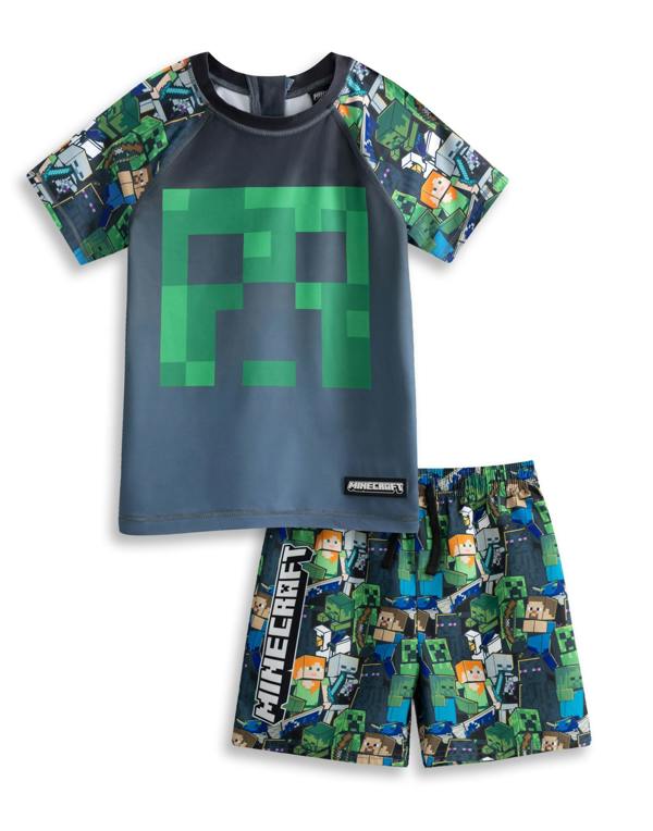 Vanilla Underground Minecraft Boys Green Oversized Character 2 Piece Swim Set