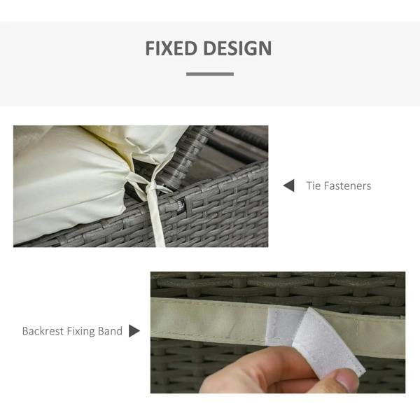 Cream white sun lounger cushion ties and backrest fixing band details