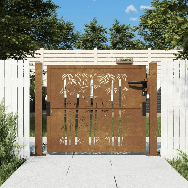 Berkfield Garden Gate 105x80 cm Corten Steel Bamboo Design