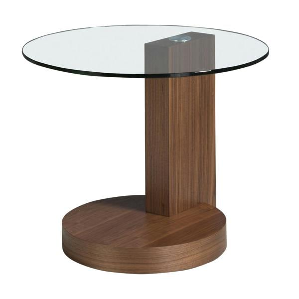 Angel Cerdá Round tempered glass and walnut corner table 2036