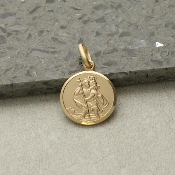 Christopher James of London 9ct Yellow Gold 12mm St Christopher Pendant With Optional Engraving and Chain