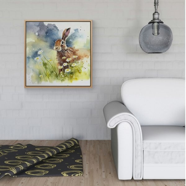 Warren Reed Hare And Daisies Watercolour Framed Canvas