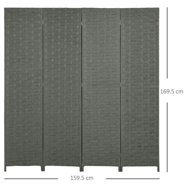 Grey 4-panel room divider with vertical folding panels; size marks shown
