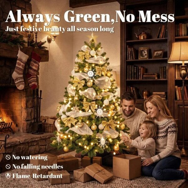 Bobobiy 5ft Pre-Lit Christmas Tree with 150 LED Lights, Artificial Xmas Tree with 8 Lighting Modes, 450 Tips, Remote, Green