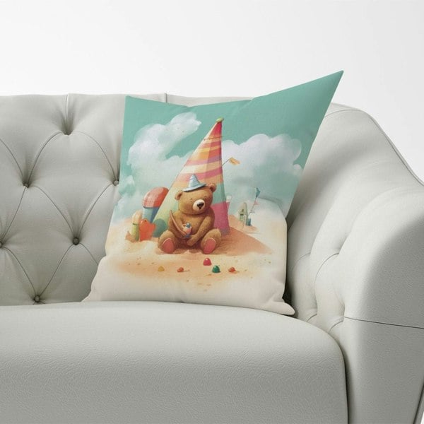 Warren Reed A Bear On A Beach Holiday Cushions