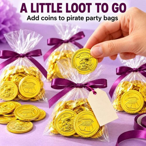 Shatchi 3.5cm Gold Pirate Coins 100 Pack Novelty Plastic Treasure Props for Party Displays