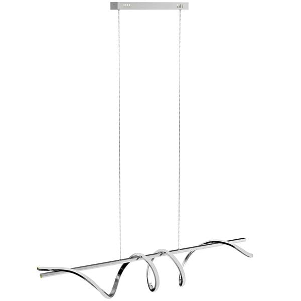 Silver-tone pendant light with three curved arms and hanging cords
