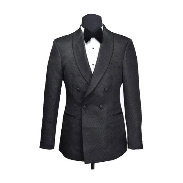 David WeJ Kensington Double Breasted Shawl Lapel Jacquard - Black